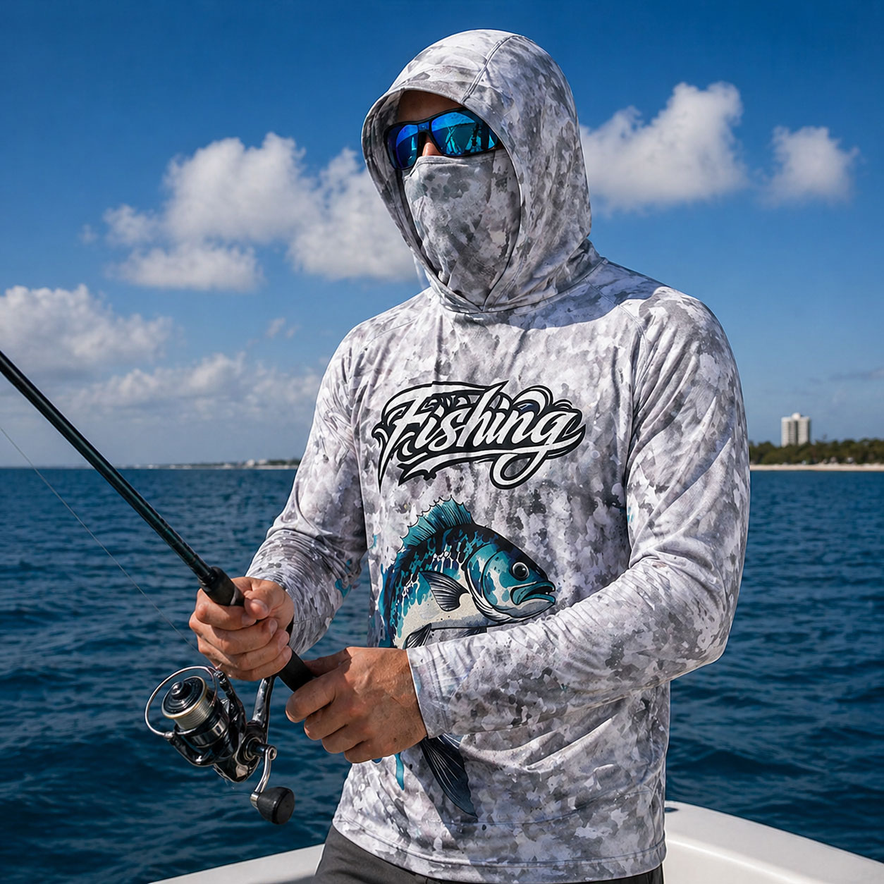 Fishing Mask Sun Protection - Koszulka wędkarska z kapturem męska odzież