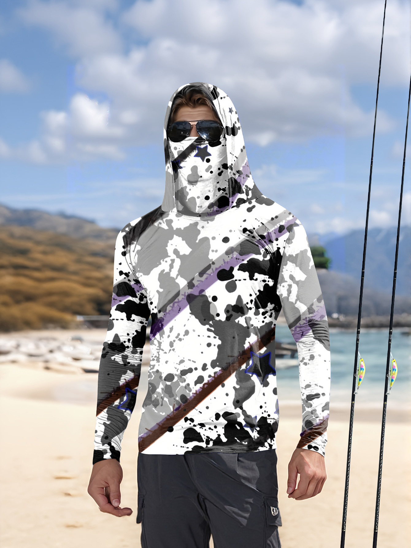 Fishing Shirt Uv Protection - Męska koszulka wędkarska z kapturem, długi